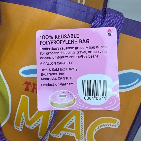 Trader Joe's Mac & Cheese Reusable Shopping Bag Tote 6 Gallon Lot of 2 - Picture 3 of 9